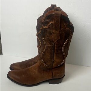 Dan Post Men’s Tan Mad Cat Leather Boots with Lacing Western Cowboy Size 10 ♣️